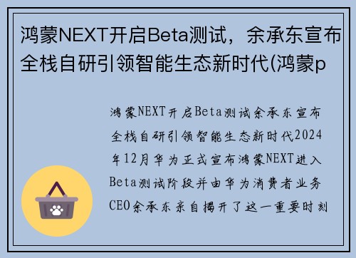 鸿蒙NEXT开启Beta测试，余承东宣布全栈自研引领智能生态新时代(鸿蒙patch03)