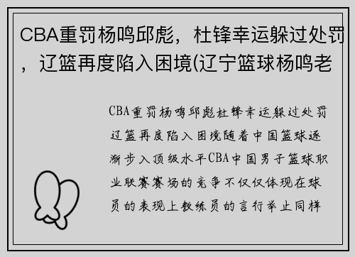 CBA重罚杨鸣邱彪，杜锋幸运躲过处罚，辽篮再度陷入困境(辽宁篮球杨鸣老婆)