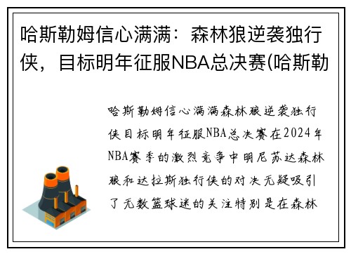 哈斯勒姆信心满满：森林狼逆袭独行侠，目标明年征服NBA总决赛(哈斯勒姆总篮板)